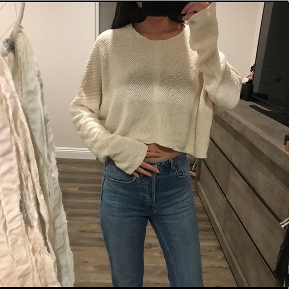 Zara | Tops | Zara Crop Sweater Knit Shirt Top M Long Sleeve | Poshmark
